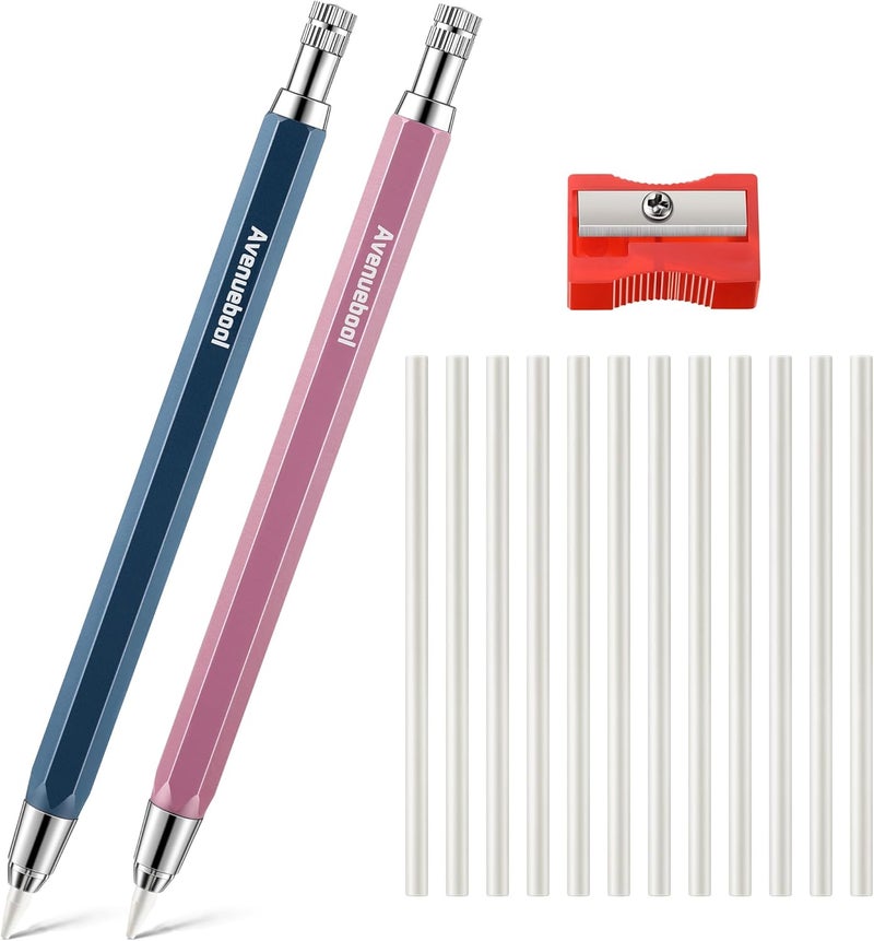 Avenuebool Sewing Chalk Markers for Fabric, Aluminum Chalk Pencil Refillable Cartridge Set, Marking Tool for Sewing with Sharpener and 12 Pcs 4mm Refills(White) - Image 1